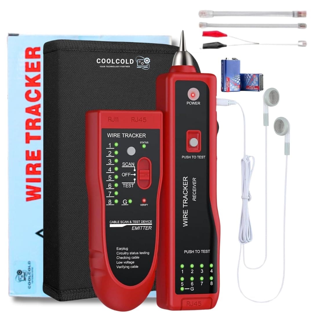 COOLCOLD Lan Tester | Ethernet Wire Tracker | Network Cable Tester | RJ11 RJ45 CAT5/5e CAT6 LAN Wire Portable Line Finder for Miss Wiring Disorder Cable Open and Short Circuit Testing (Red)