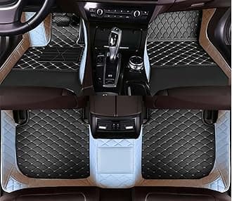 Custom Luxury Car Floor Mats Suitable for All Sedans, Sports Cars,SUV, Business Vehicles, Trucks, Waterproof and Anti Slip Fully Covered Leather Floor Mats (White and Black)