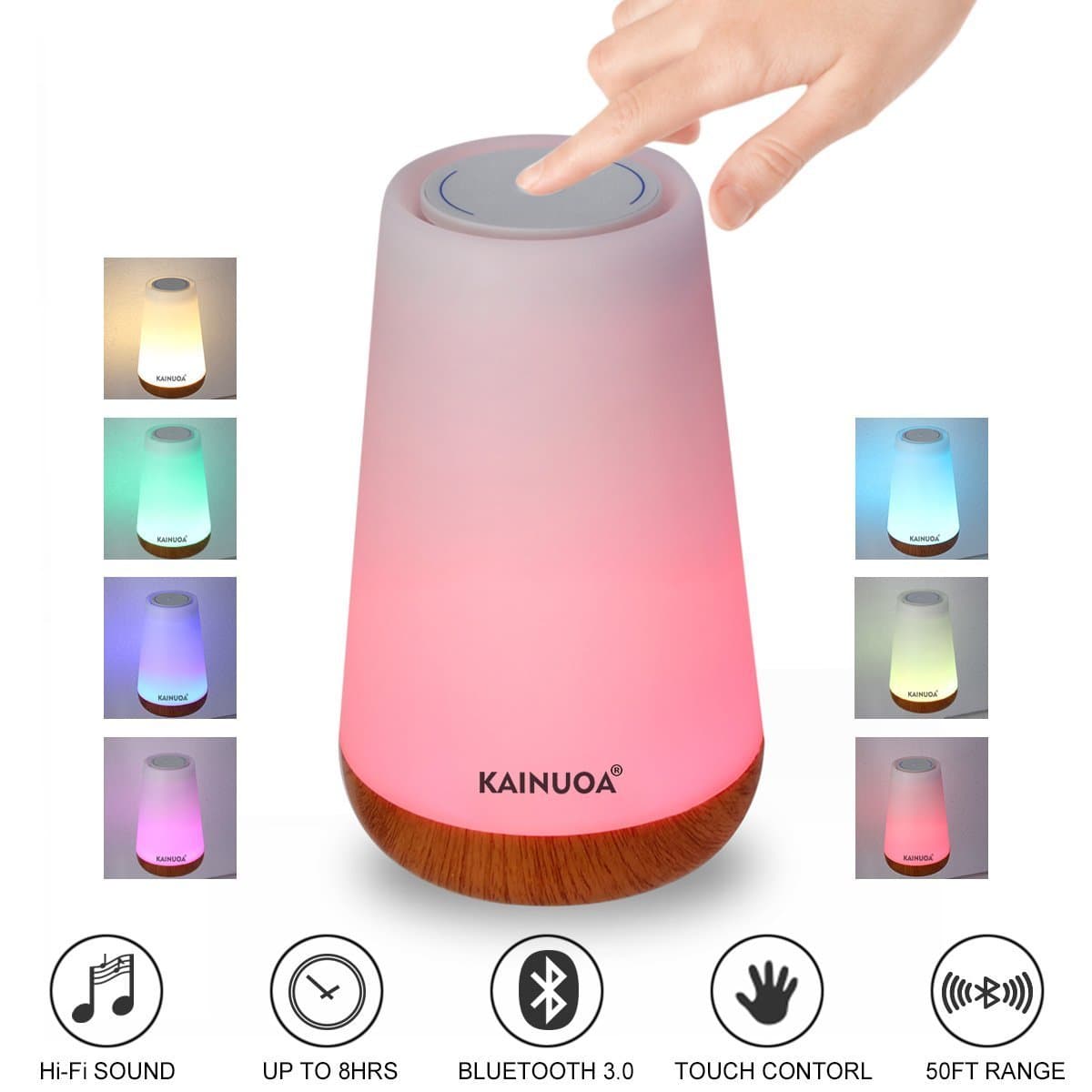 Kainuoa Touch Control Table Lamp with Wireless Bluetooth Speaker Smart White LED Bedside Lamp 7 Dimmable Colors Night Light Music Reading Lighting for Living Room Bedroom Camping Outdoor