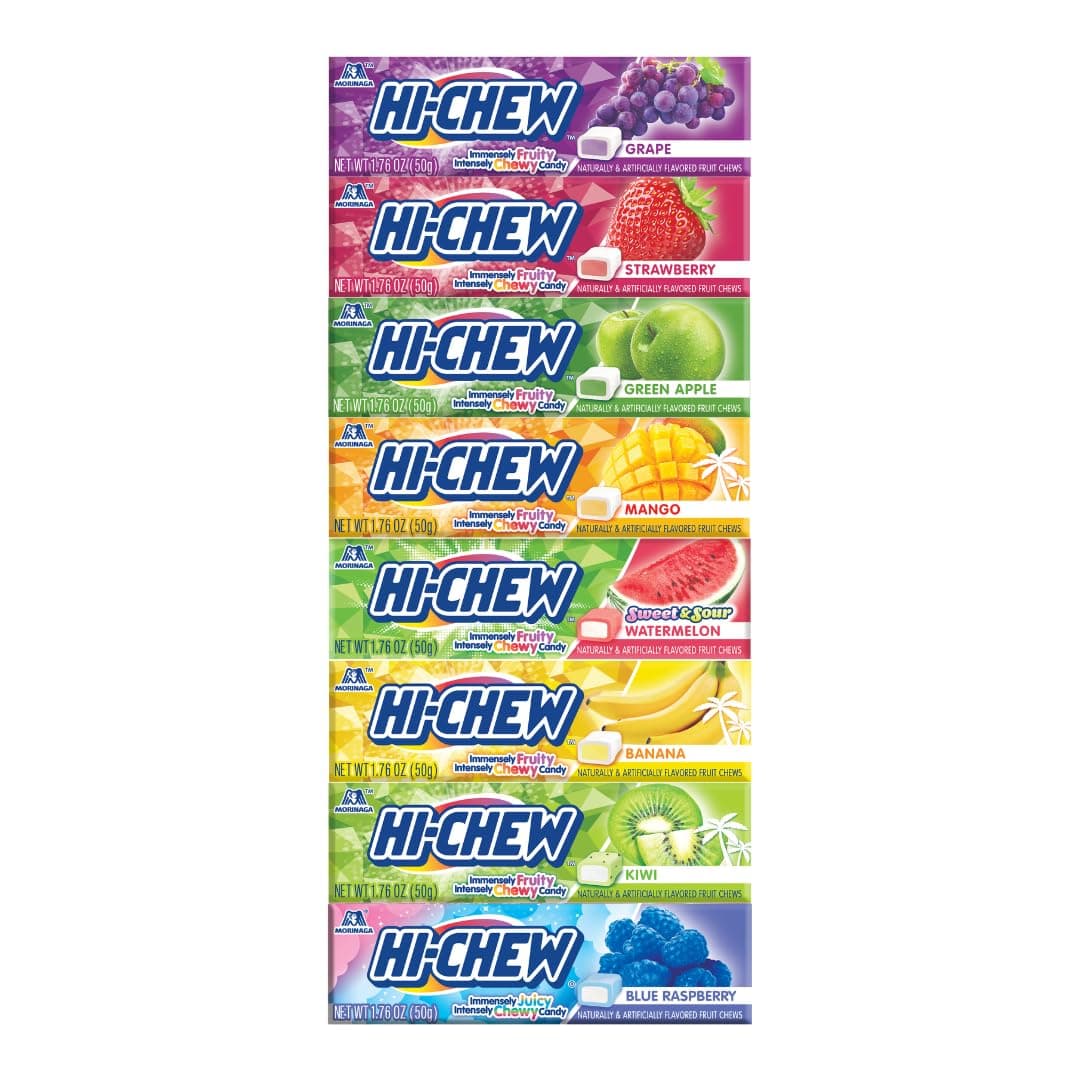 Variety Sticks, 8-Pack, Soft & Chewy Candy, 1.76oz Each - Made with Immensely Juicy Fruity Flavors - Grape, Strawberry, Green Apple, Mango, Watermelon, Banana, Kiwi & Blue Raspberry