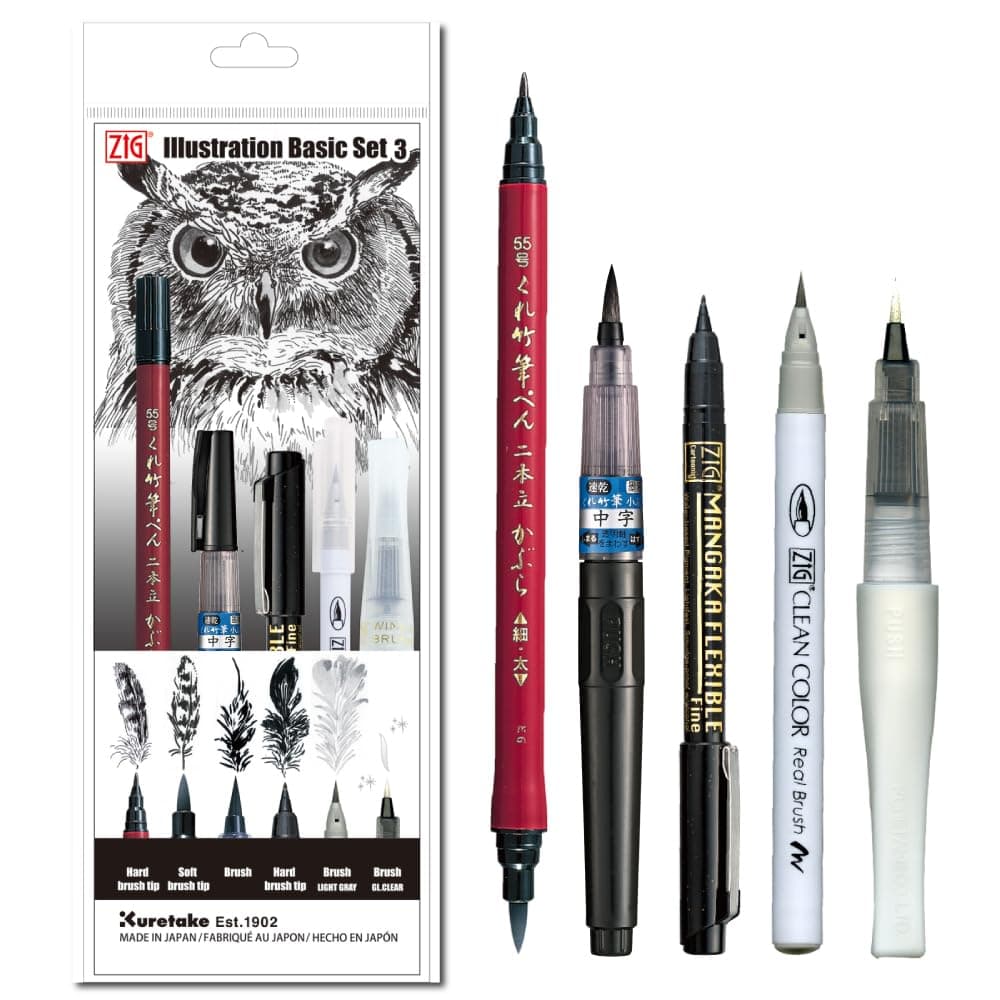 Kuretake ZIG Inktober Special Set, ILLUSTRATION BASIC SET 3 for Manga Drawing, Lettering and Calligraphy, Professional Artist Quality, Made in Japan
