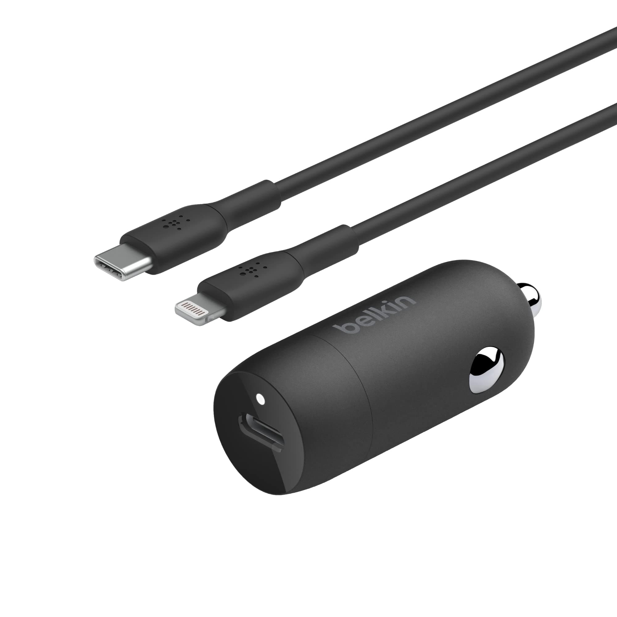 Belkin BOOST↑CHARGE™ 30W Fast Car Charger, Compact Design w/USB-C Power Delivery Port, USB-C to Lightning Cable Included, Universal Compatibility for iPhone 14 Series, iPad, and More - Black
