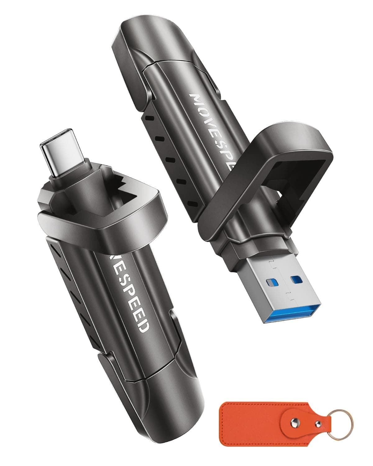 MOVE SPEED 2TB Flash Drive, External SSD with 1000MB/s Read Write Speed, USB 3.2 Gen2+Type C Dual Port Portable SSD, Thumb Drive for iPhone 15, 16, 17 Series/MacBook/Android Phone/Audio etc