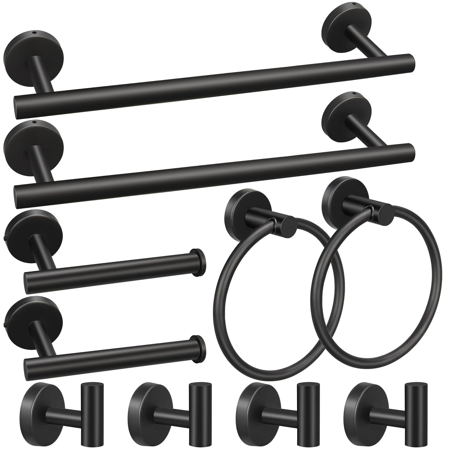 10pcs Bathroom Hardware Set, Including 16" Hand Towel Bars, Toilet Paper Holders, Towel Rings, Robe Towel Hooks