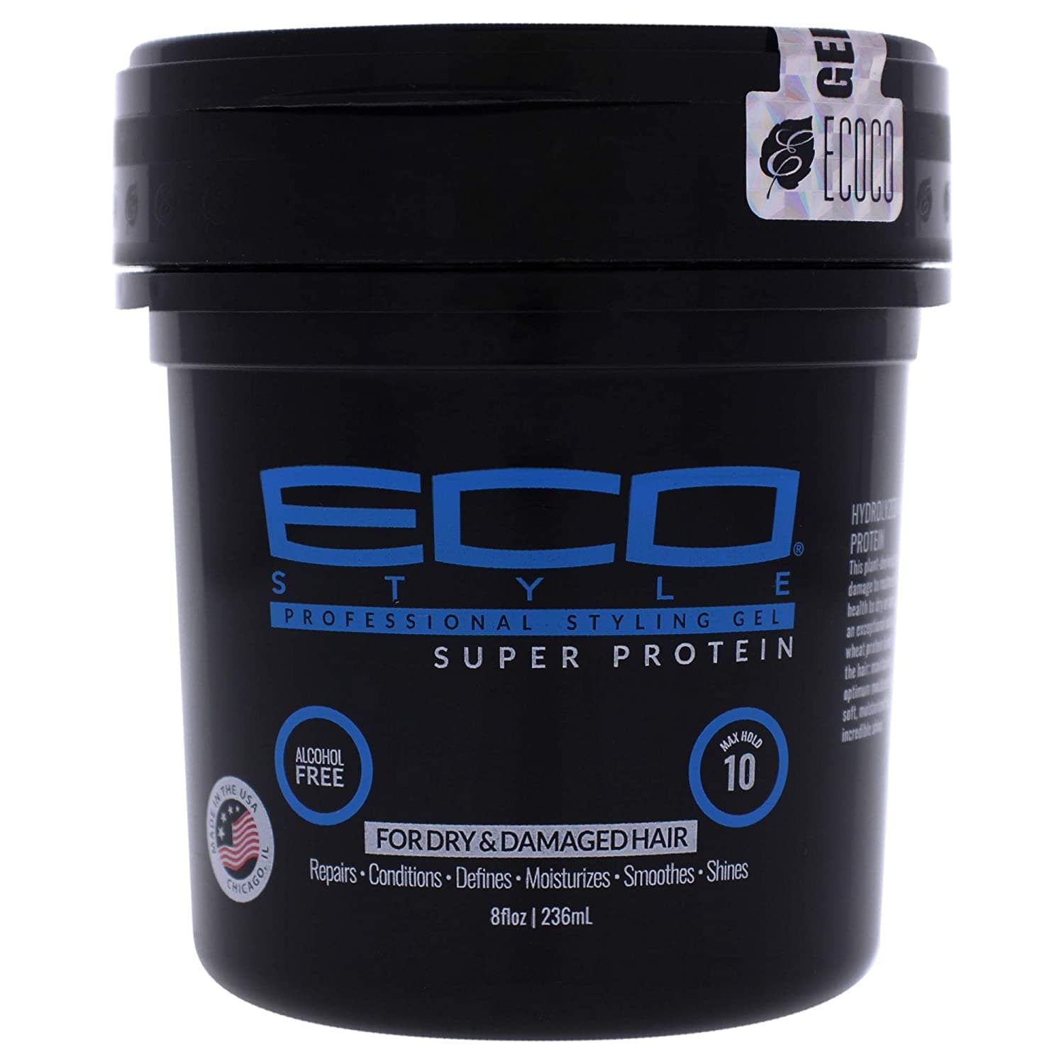 ECOCO Eco Style Gel Regular Super Protein Provides Gravity Defying Hold & Long Lasting Shine, Helps Maintain Healthy Hair, Perfect for Pin Ups & Twist for All Hair Types, Clean Scent, 8 Oz
