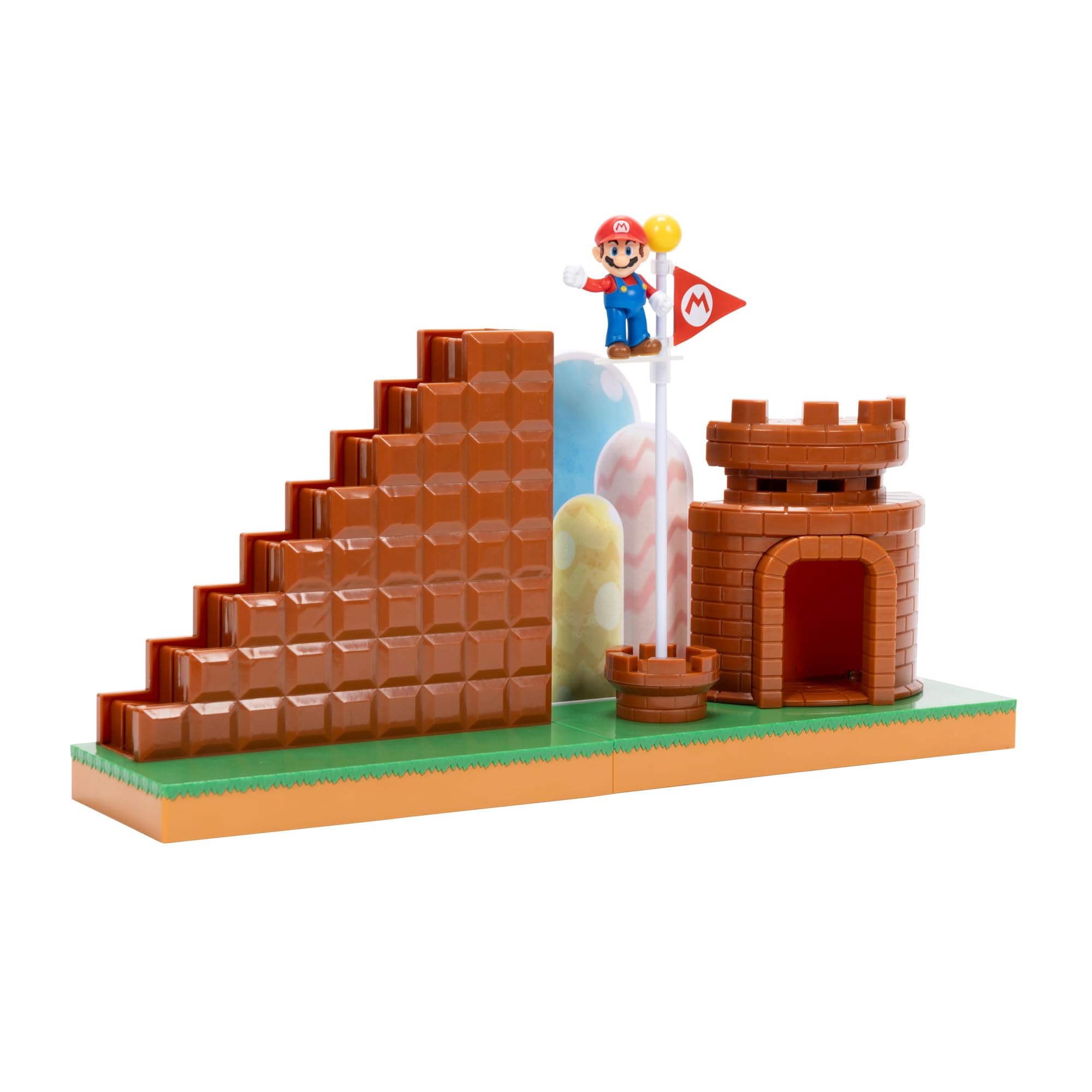 Nintendo 2.5" Action Figures Course Complete Playset with Mario Figure, Interactive Stairs, Flagpole, Castle, and Base Platform