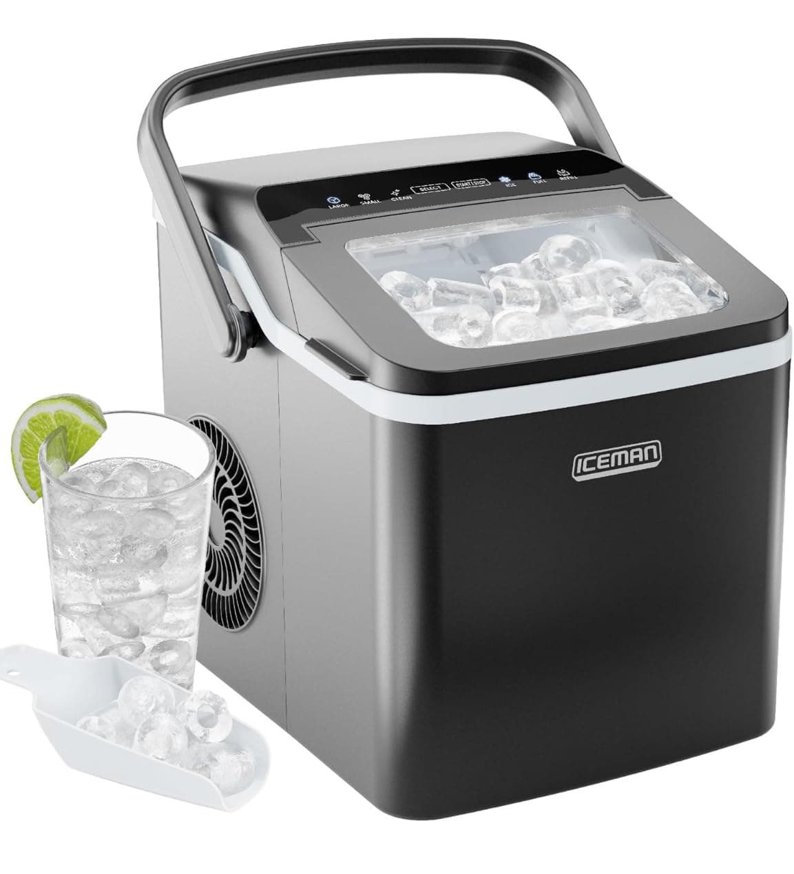ICEMAN Dual-Size Ice Maker Countertop - Portable Ice Machine, Large and Small Ice Machine Maker with Self Cleaning, 9 Cubes in 7 Mins, 22lbs/24hrs, for Home, Kitchen, Office, Party, Ice Scoop Included