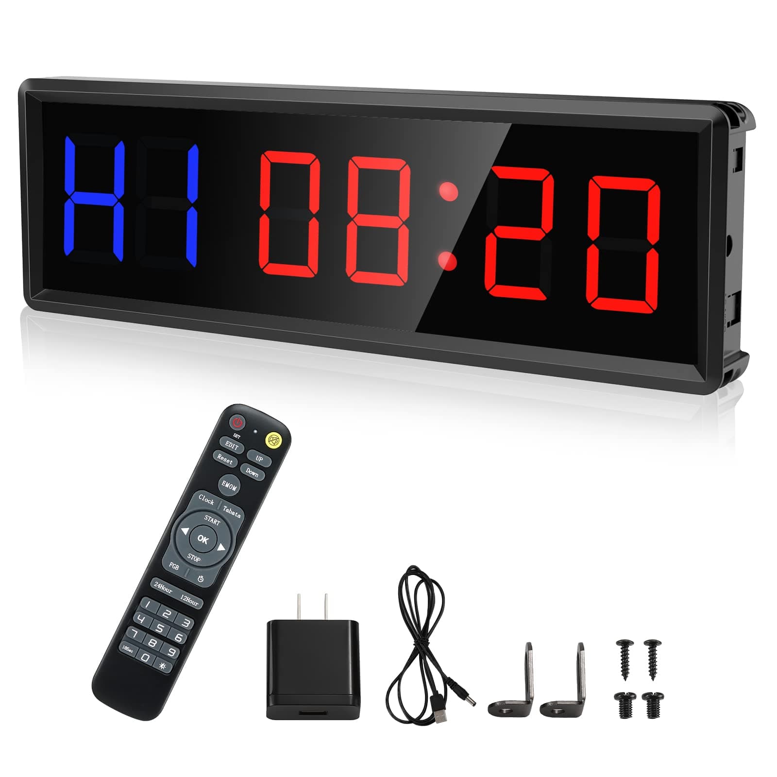 Seesii Upgraded Gym Timer Stopwatch Clock with Remote, 1.5 inch LED Interval Timer Clock Countdown Timer Clock for Home Gym Workout EMOM MMA HIIT