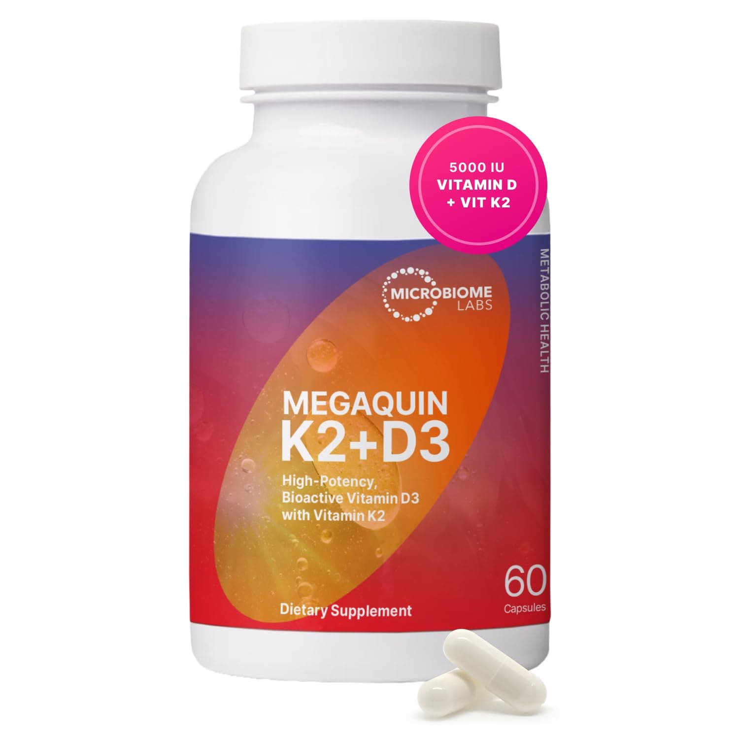 - Microbiome Labs MegaQuin D3 + K2 - High Potency Vitamin D3 K2 Supplement - Bioactive & Bioavailable - Vitamin D3 5000 iu & MK-7 - Support Bone, Heart, Nerve & Immune Health (60 Capsules)