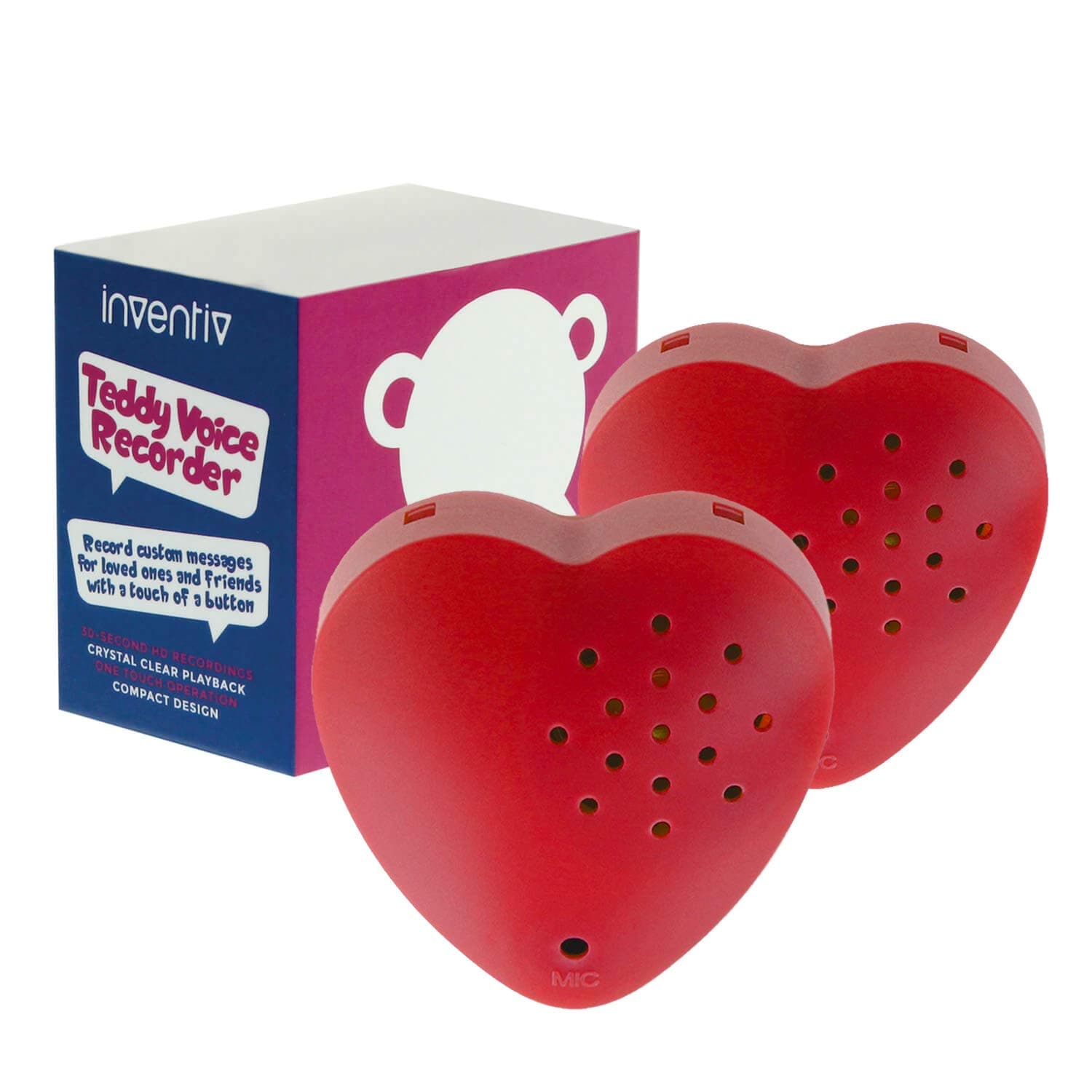 Inventiv 2 Pack, 30 Second Voice Sound Recorder Module for Plush Toy, Stuffed Teddy Bear Animal Recordable Heart, Record Custom Messages (Red)