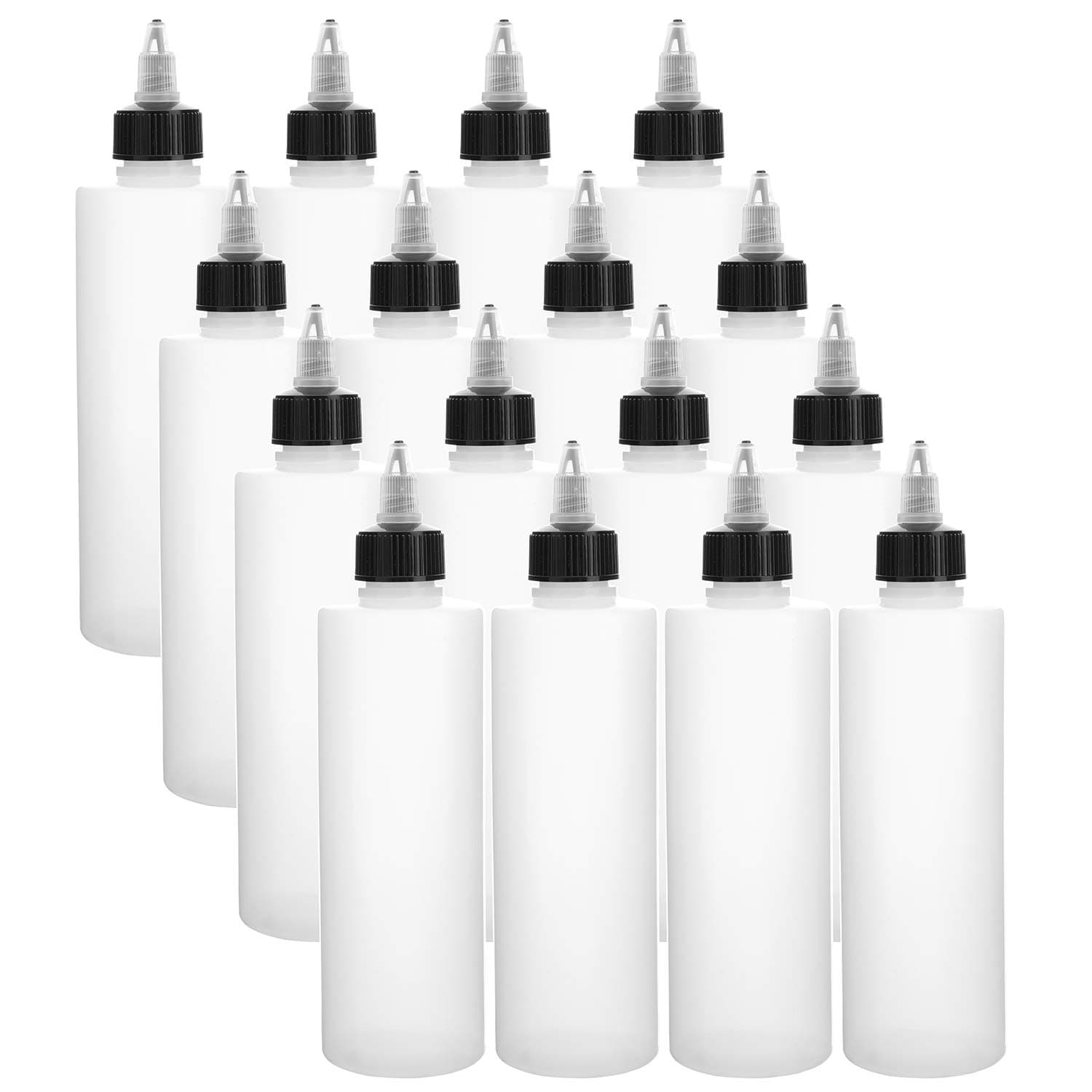 Bekith 16 Pack 8oz Plastic Squeeze Bottles with Twist Top Caps, Empty Dispensing Bottles for Cookie Decorating, Sauces, Condiments, Arts and Crafts