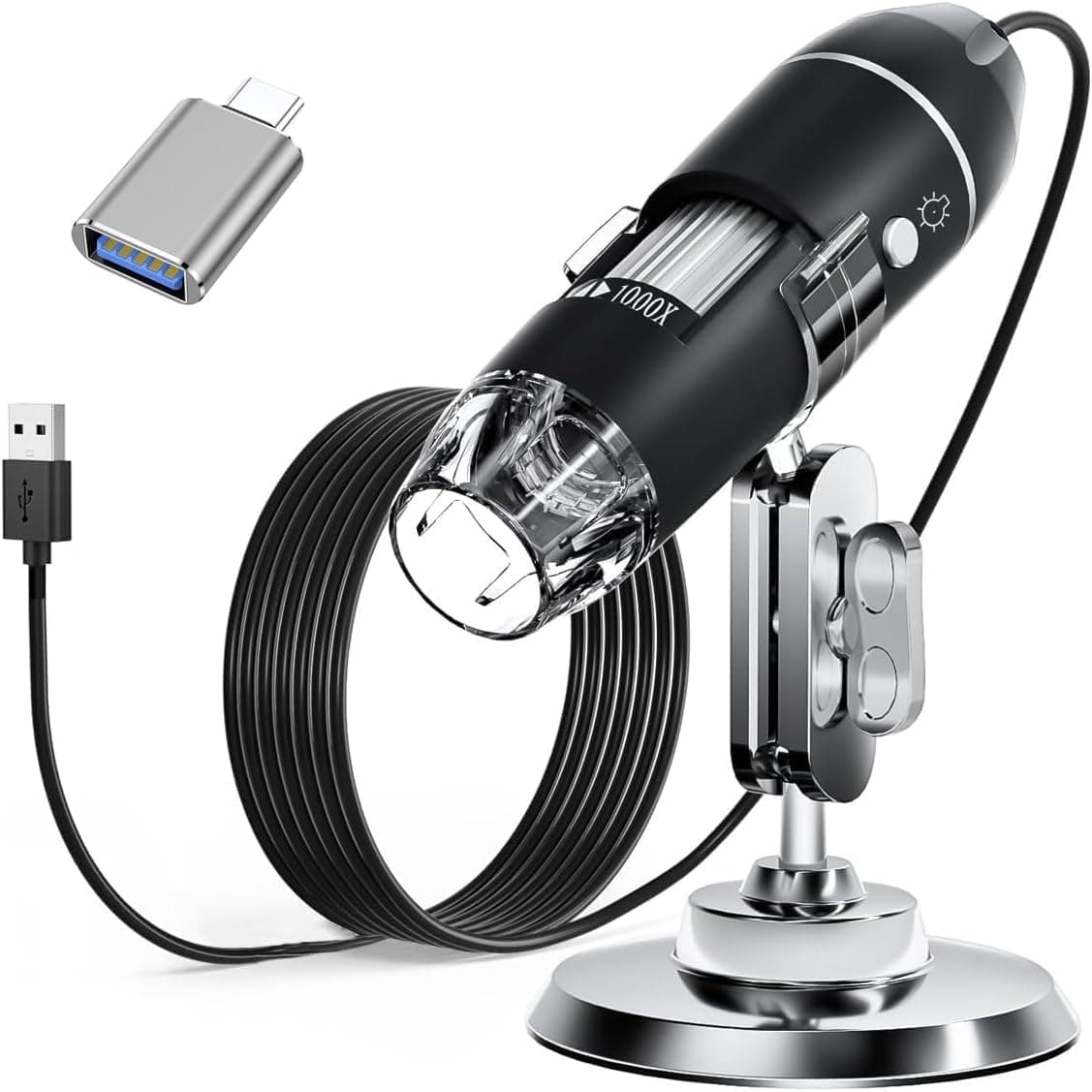 Etzin Portable USB Digital Microscop 40X-1000X Electron Microscop with 8 LED Light and Silver Bracket Mini Microscop Endoscope Camera Magnifier with Stand-EPL-585IM.