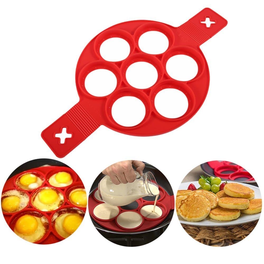 New Upgrade Pancake Molds Ring Fried Egg Mold Reusable Silicone Non Stick Pancake Maker Egg Ring Quickly Make a Cake for You to Save Valuable Time(Red) LIBERHAUS