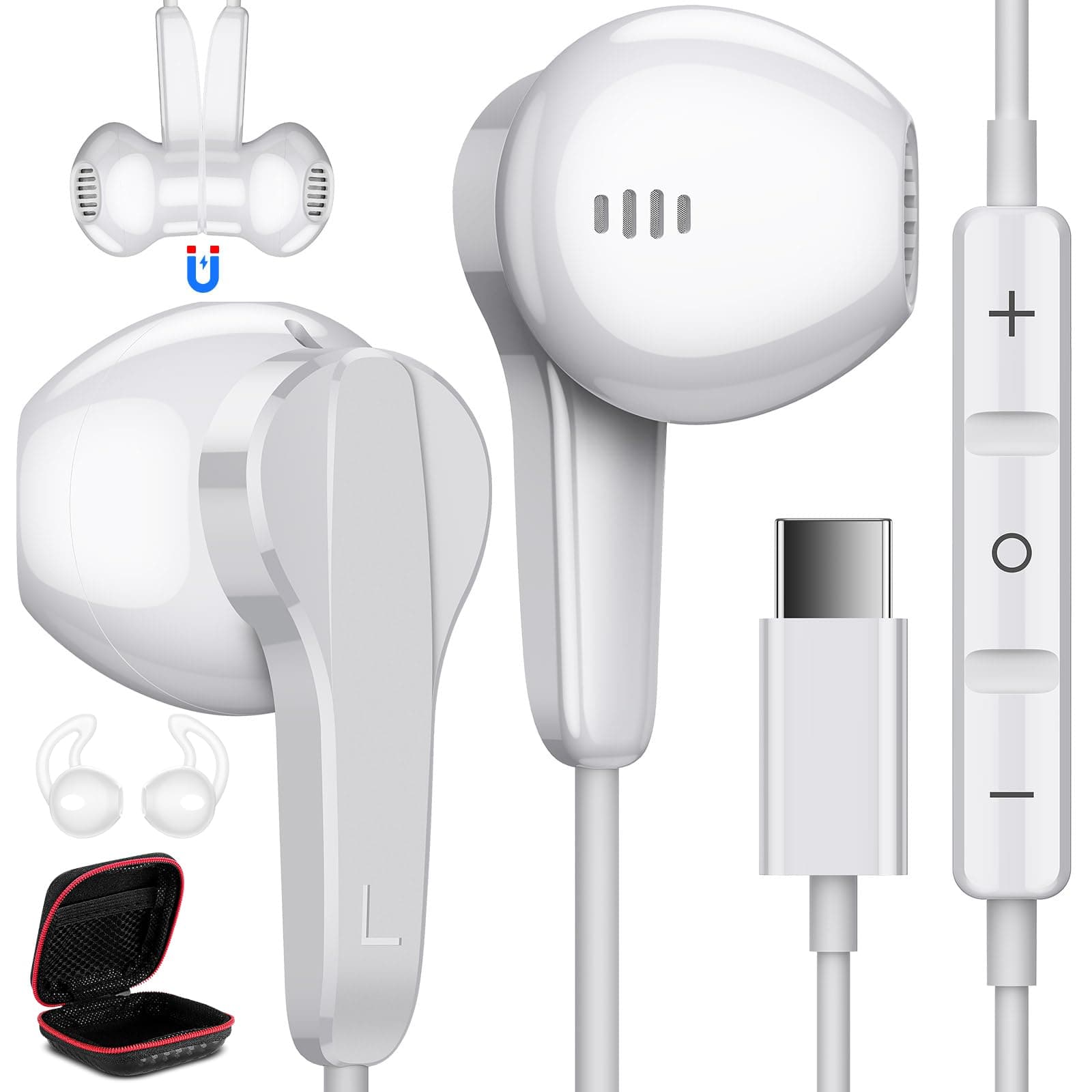 USB C Headphones for Google Pixel 10 9 Pro XL Fold 8 a 7 6, Type C Earphone Noise Isolating Wired Earbud with Mic HiFi Stereo Cord Ear Bud for iPhone 17 Air 16 15 Pro Max/Galaxy S26 S25 Ultra S24 S23