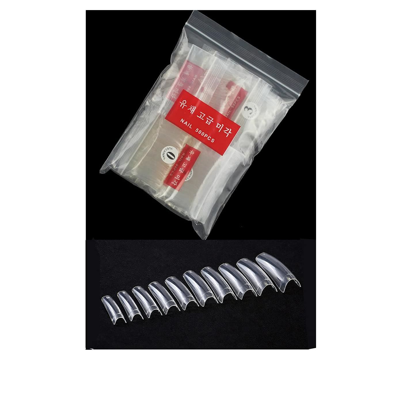 500 PCS Clear French Half False Nails Tips UV Gel Acrylic Nails Salon Decorated Transparent Fake Nail Design 10 Size Beauty Tool