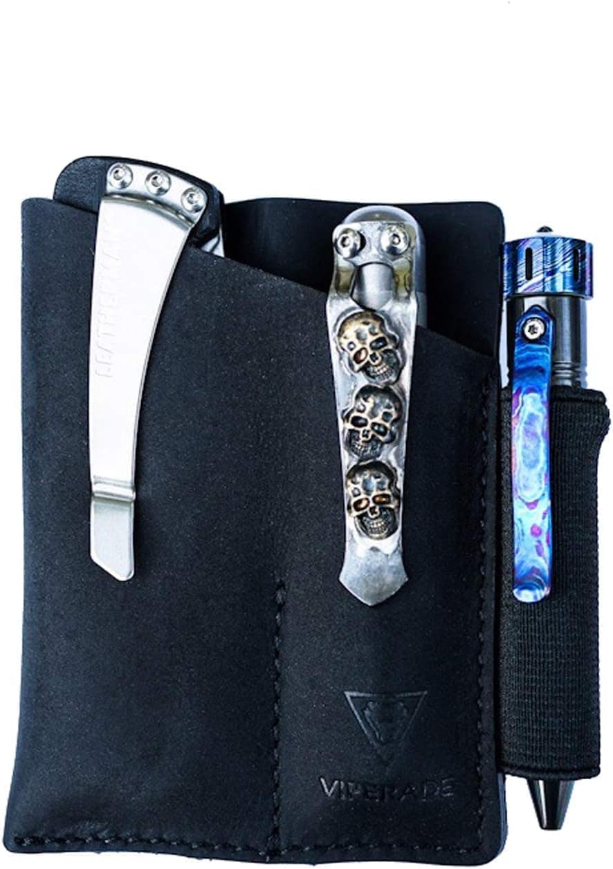 VIPERADE PJ12 Leather EDC Pocket Organizer for Belt, Multitool and Flashlight Holster, Leather EDC Holster with Pen Loop, EDC Leather Knife Sheath with Belt Clip