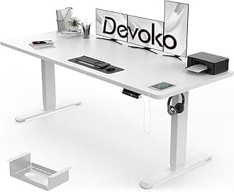 Devoko Electric Standing Desk 180x80cm, 18mm Thick Tabletop, Sit-Stand Height Adjustable with Sedentary Reminder, USB Charging Port, 3 Memory Smart Panel, Heavy-Duty Steel Frame (White)