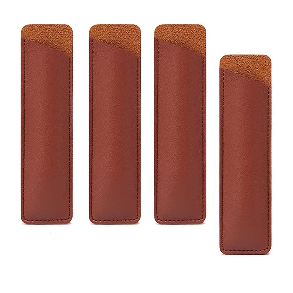 luzen 4Pcs PU Leather Pen Pouch Bag Empty Single Pen Sleeve Storage Case Holder Ballpoint Pen Pencil Gift Packaging Bag Pocket Protector for School Business Office Supplies, Brown