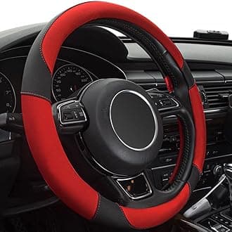 Xizopucy Red Steering Wheel Cover with Microfiber Leather for Car Truck SUV, Anti-Slip Steering Wheel Cover 15 inchs