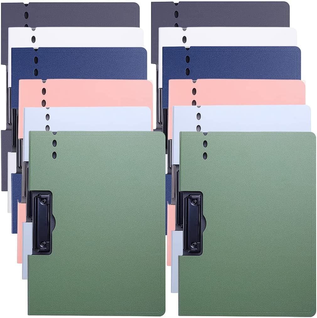 Clipboard - A4 Binder Punchless with Clips, File Folder Clip Boards 8.5x11, Nursing Clipboard for School,Office and Home,Clipboards with Storage for A4 Size or Letter (6 Colors), 12 Pack