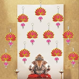 Pink Rani Color Lotus 11 Pc Moti Jhumka Wall Temple Hanging Thoran Decorative Showpiece for Diwali Ganesh Chaturthi Pooja Home Festival Backdrop Decoration