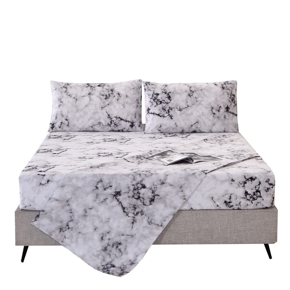 MAG 4Pcs White Marble Fitted Sheet Set