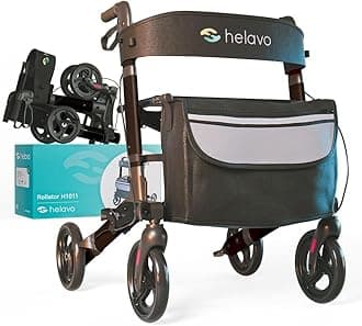 Helavo 4-Wheel Rollator Walker with Seat – Foldable, Adjustable & Lightweight Aluminum Rolling Walker for Seniors and Adults