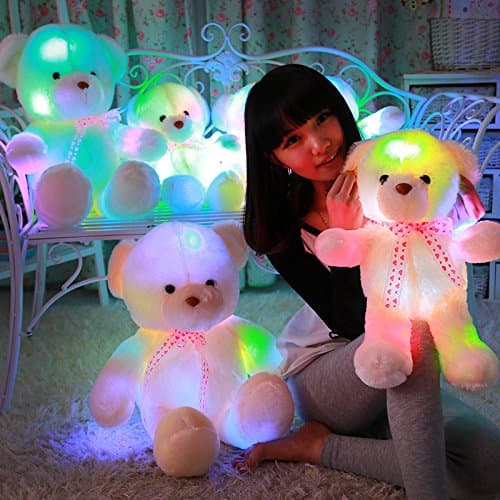 MFEIR Romantic Colorful Flash LED Light Plush Teddy Bear Doll Colorful Shining Led Light Throw Pillow, Lovely Cute Luminous Stuffed Toy Gifts for Kids and Girlfriend Gif