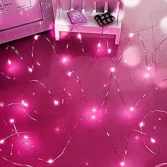 Pink Fairy Lights, Dalugo 50 LED Battery Powered Pink String Lights for Girls Bedroom Birthday Party Christmas Decorations