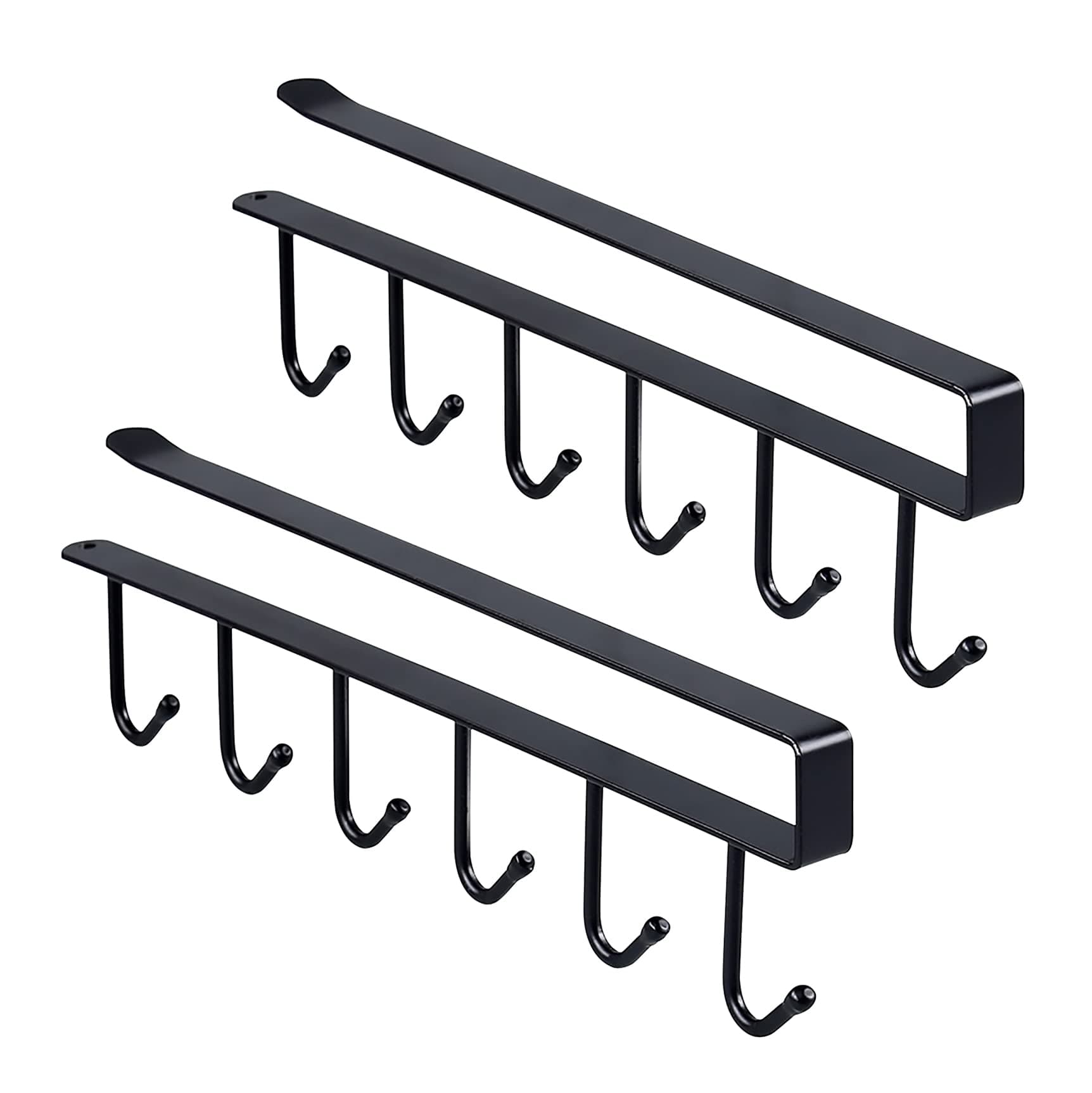 NCOALE Cup Holder Under Cabinet, 2 Pack Shelf Cup Mug Hanger Black Hook Coffee Cup Mug Holder, 6 Hooks Kitchen Under Cupboard Mug Holder, Towel Holder Cabinet Organizer for Kitchen Cupboard