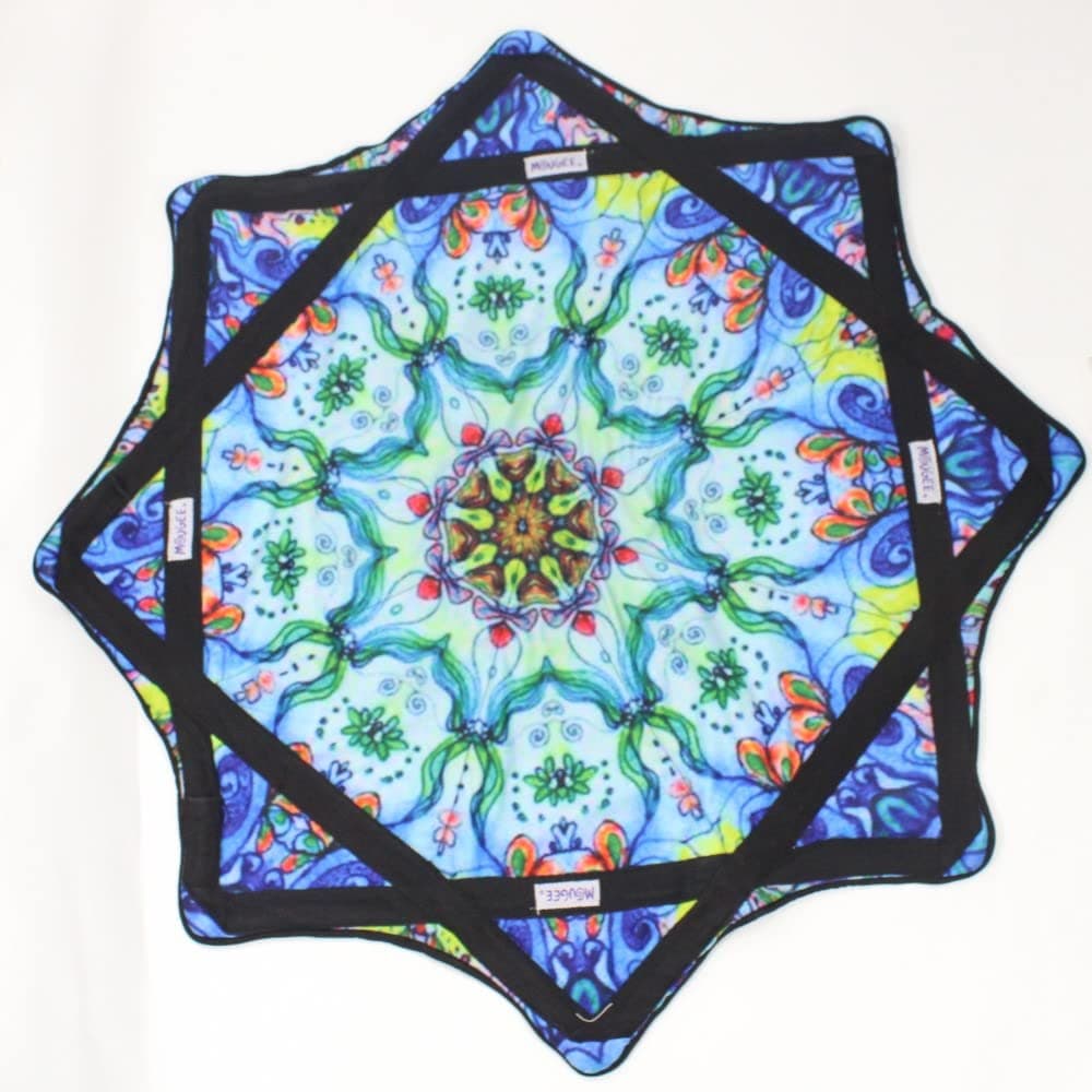 Mougee (moo-JEE) - Classic Flow Star - for Beginners & Advanced - Fun & Challenging - Double Stitched Flow Toy - Vibrant Colors & Patterns Durable - 27” Diameter - Indigo Mandella