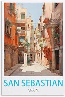 Quilksas San Sebastian Spain Vintage Travel Poster 12x18inch(30x45cm) Print Wall Art, Canvas Wall Decor Artwork Painting for Bedroom, Living Room,Bathroom, Home Decor