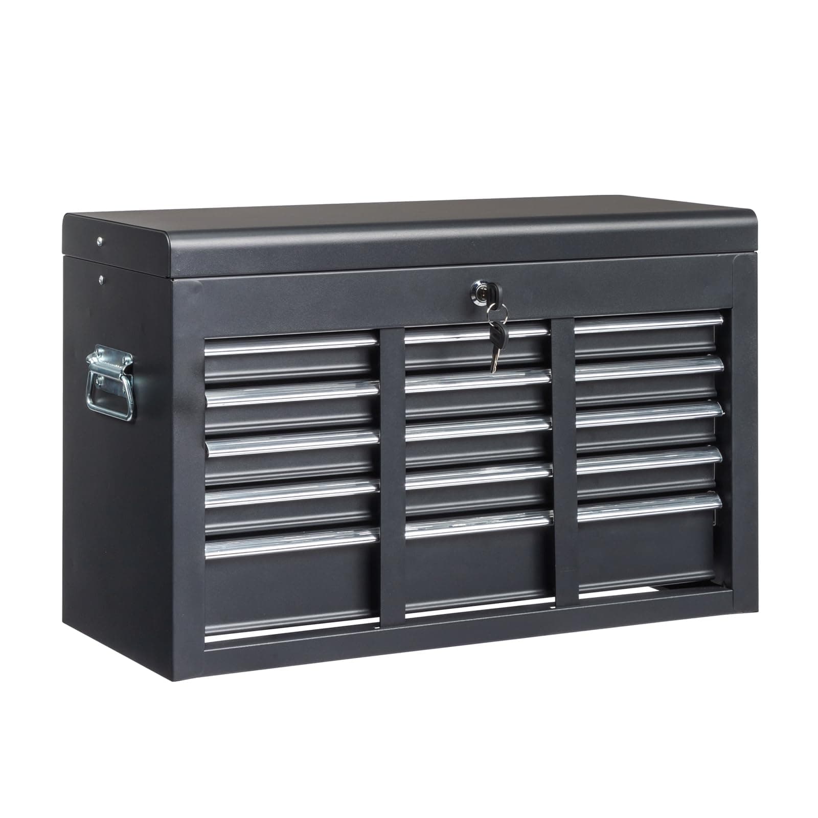 Metal Tool Box, 5-Layer Drawers & Top Storage Tray Tool Box with Lock Safety and Handle, 24" Portable Tool Chest Cabinet for Garage, Warehouse, Home, Black