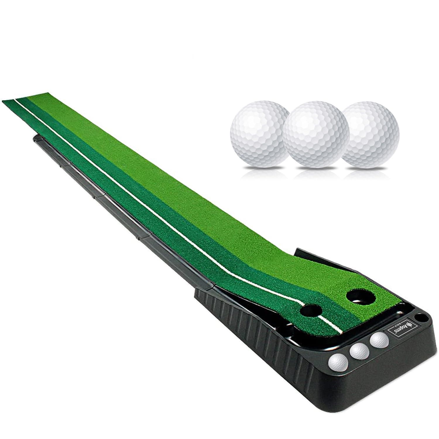 Golf Putting Green Mat with Auto Ball Return System 2 Holes / 2 Sizes Golf Game Practice Equipment and Golf Gifts for Home Office Backyard Indoor Outdoor Use - 9.8 Feet