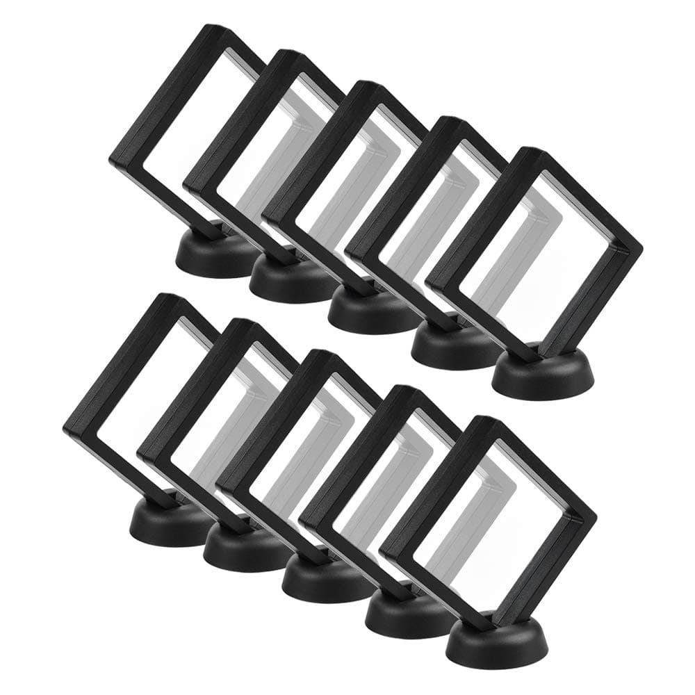 CrazyStorey Set of 10 Pcs White 3D Floating Frame Display Holder Stands ，Medallions, Jewelry，Challenge Coin，2.75 x 2.75 x 0.75 inches-Black