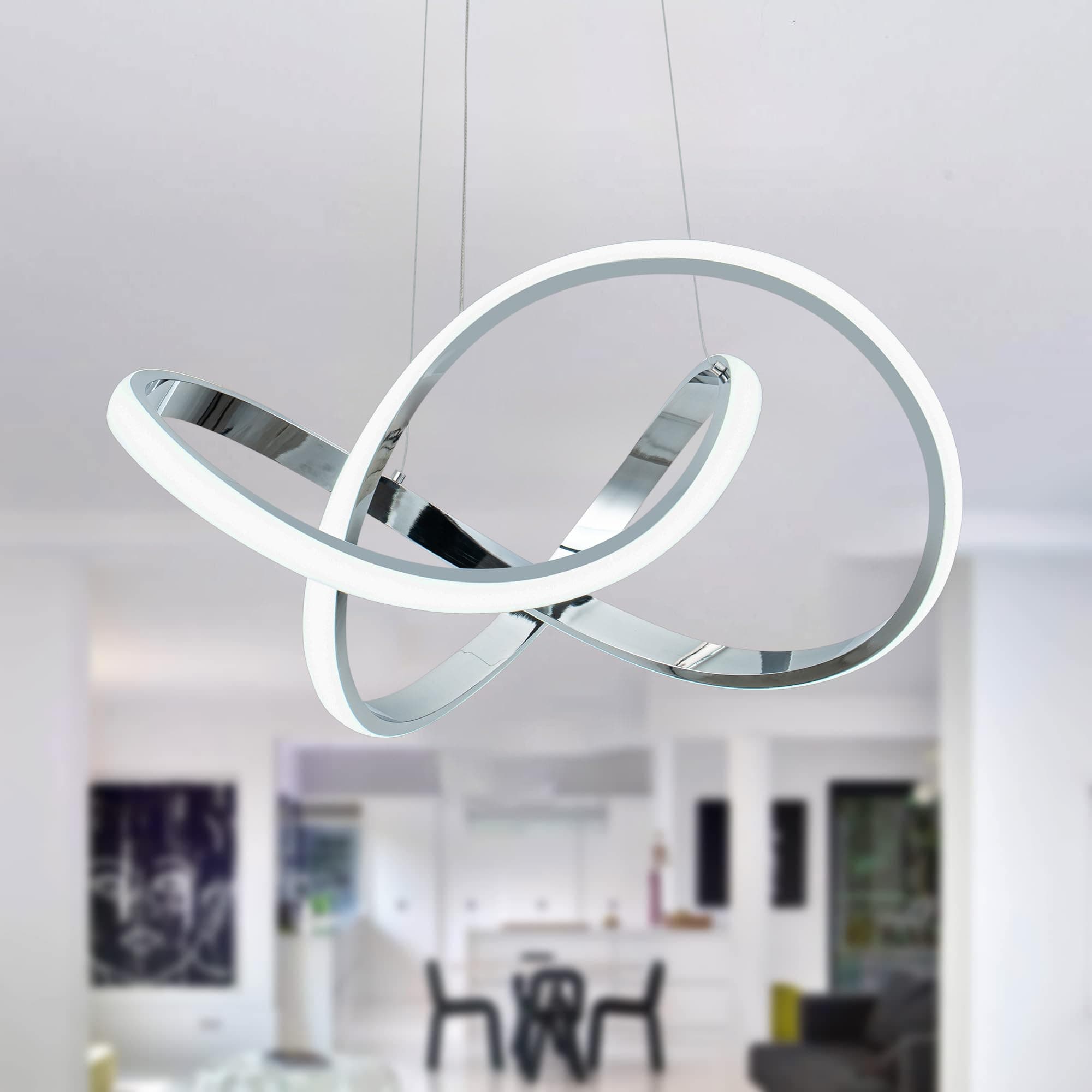 MAYNA LED Pendant Light with Irregular Ring Lights,Modern LED Chandelier, Dimmable Contemporary Ceiling Light Fixture for Dining Room Bedroom Kitchen Island Cafe, 6000K White