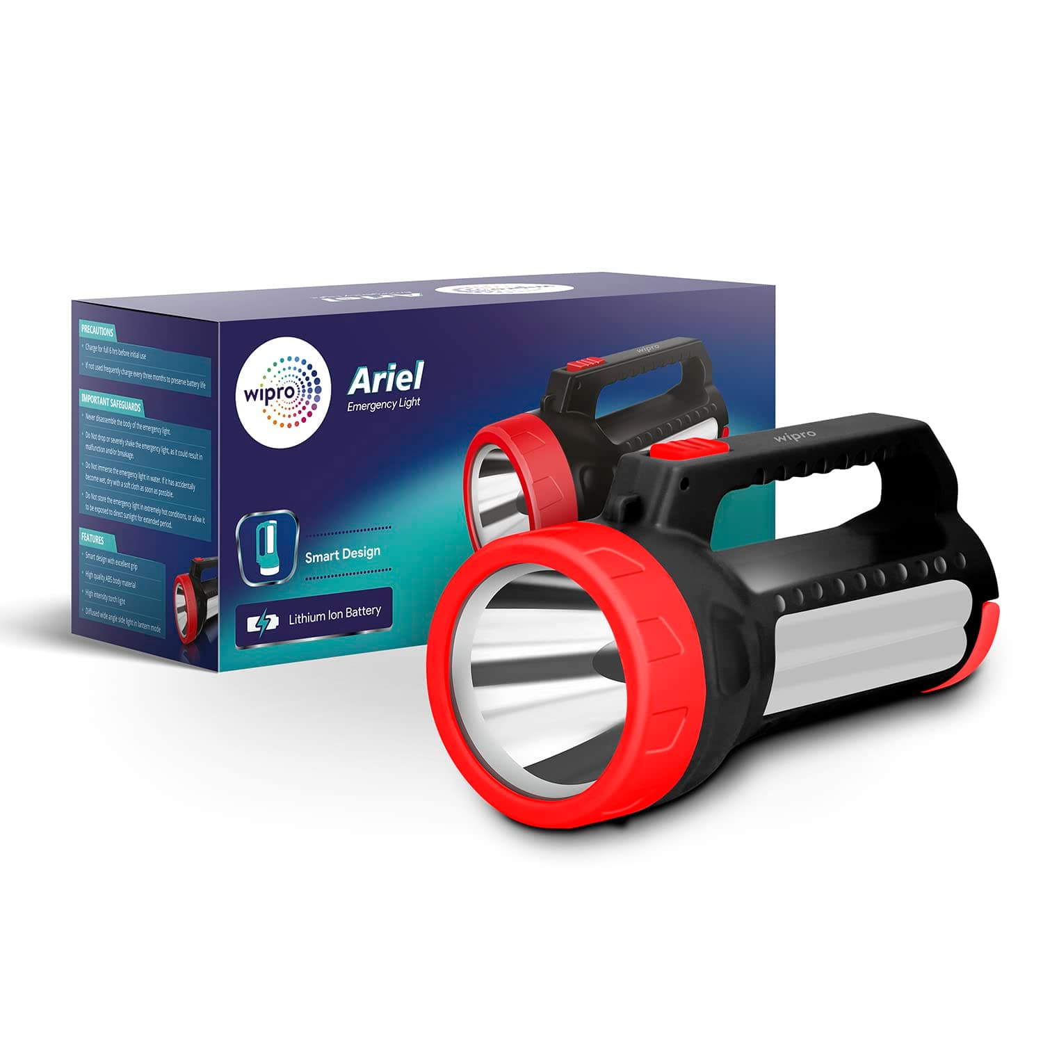 Ariel Multi-Functional Rechargeable Emergency Light ,Black & Red | 3 Modes of Lighting |Torch Mode|Lantern Mode |Li-Ion Battery