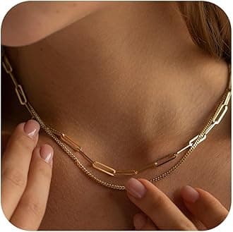 Turandoss Gold Chain Necklace for Women Trendy - Dainty 14K Real Gold Plated Cuban Necklace Snake Necklace Disc Chain Necklace Gold Multi Layered Paperclip Chain Necklace Gold Jewelry Gifts for Women