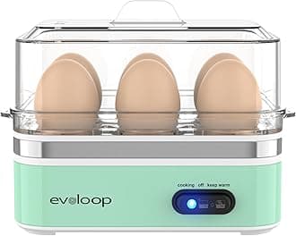 Evoloop Rapid Egg Cooker Electric 6 Eggs Capacity, Soft, Medium, Hard Boiled, Poacher, Omelet Maker Egg Poacher With Auto Shut-Off, BPA Free