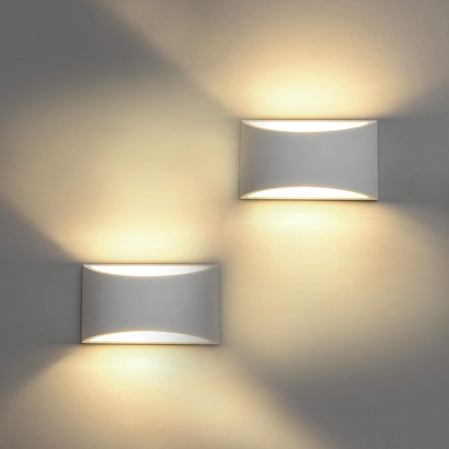 LED Wall Lights 2 Pack Modern White Plaster Wash Lights 7W Warm White Sconce Up and Down Wall Lamp for Living Room, Bedroom, Hallway (G9 LED Bulb Included)