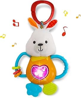 KiddoLab Easter Bunny Teething & Rattle Musical Toy for Infants and Babies - Light-up, Sensory Chew & Interactive Toy for Infants - Baby Basket Stuffer for 3 Months and Up