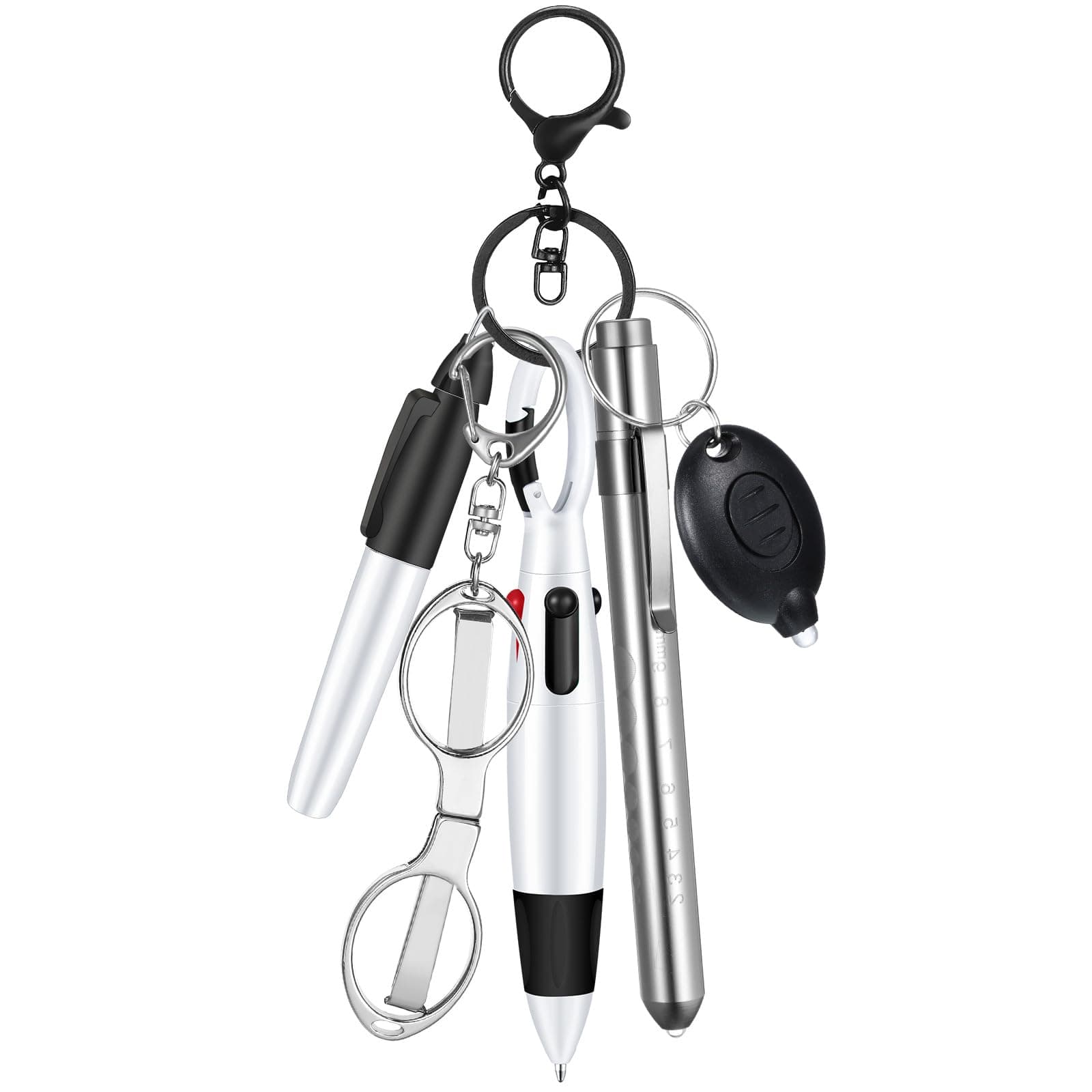 6 Pcs Nurse Pen Set Include Permanent Marker Pen Pen Lights for Nurses Retractable Ballpoint Pen Nursing Keychain Clip Foldable Scissors LED Flashlight Keychain for Nurse Accessories (Silver)