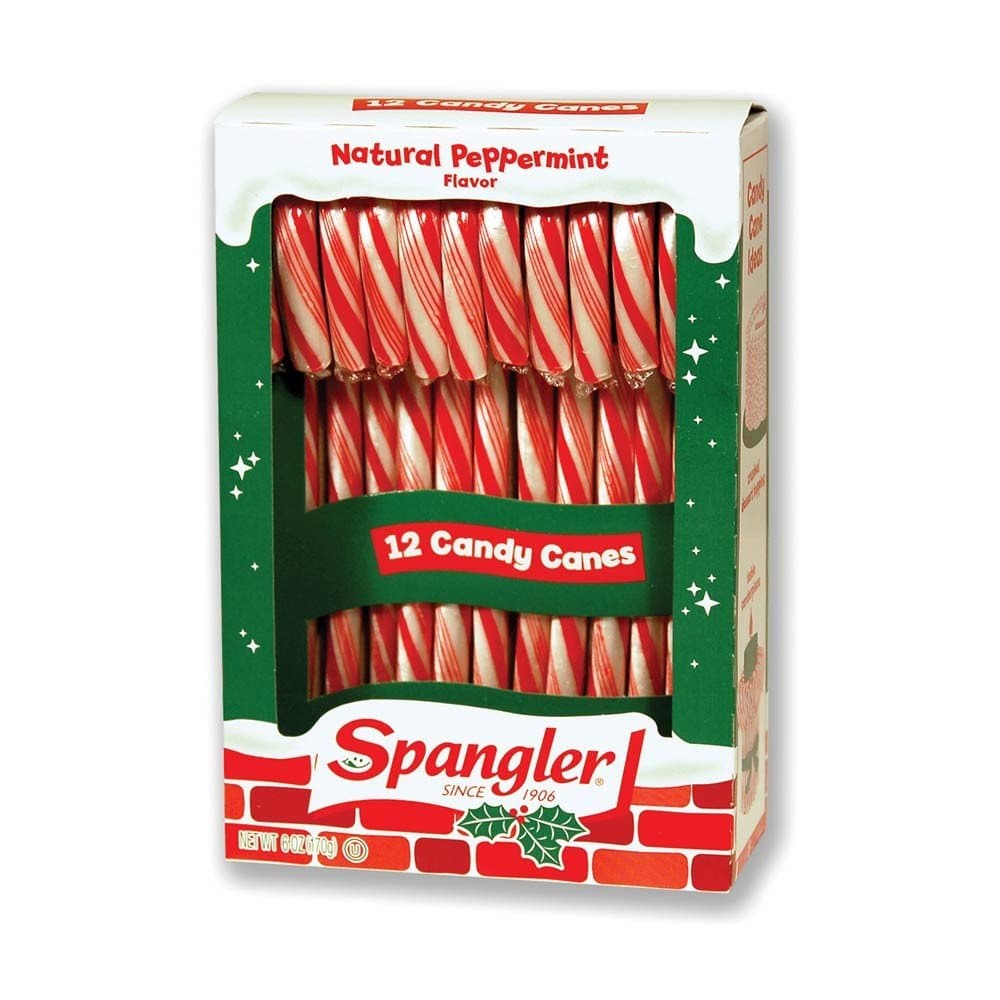 Spangler (1) Box Candy Canes - Peppermint Flavored Red & White Stripes - 12 Individually Wrapped Pieces per Box - Holiday & Christmas Candy - Net Wt. 5.3 oz