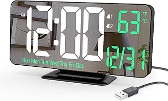 KOSUMOSU Desk Clock 6.7in Black Digital Alarm Clock with Dual Alarm, Dimming, Date, Day of Week, Temp, 12h 24h, Digital LED Clock for Table Decor, Digital Calendar Mirror Clocks Essentials