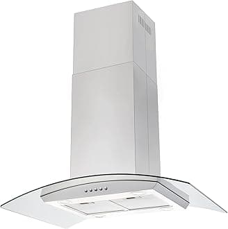 Island Range Hood 36 inch 700 CFM, Ceiling Mount Kitchen Vent Hood Ducted/Ductless Convertible, 4 LED Lights 5-Layer Filters Extractor Stove Exhaust Fan, Curved Tempered Glass Stainless Steel