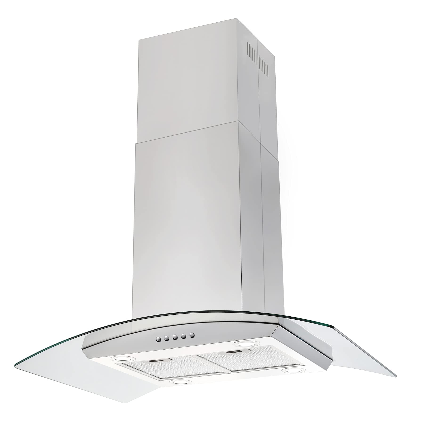 JOEAONZ Island Range Hood 36 inch 700 CFM, Ceiling Mount Kitchen Vent Hood Ducted/Ductless Convertible, 4 LED Lights 5-Layer Filters Extractor Stove Exhaust Fan, Curved Tempered Glass Stainless Steel
