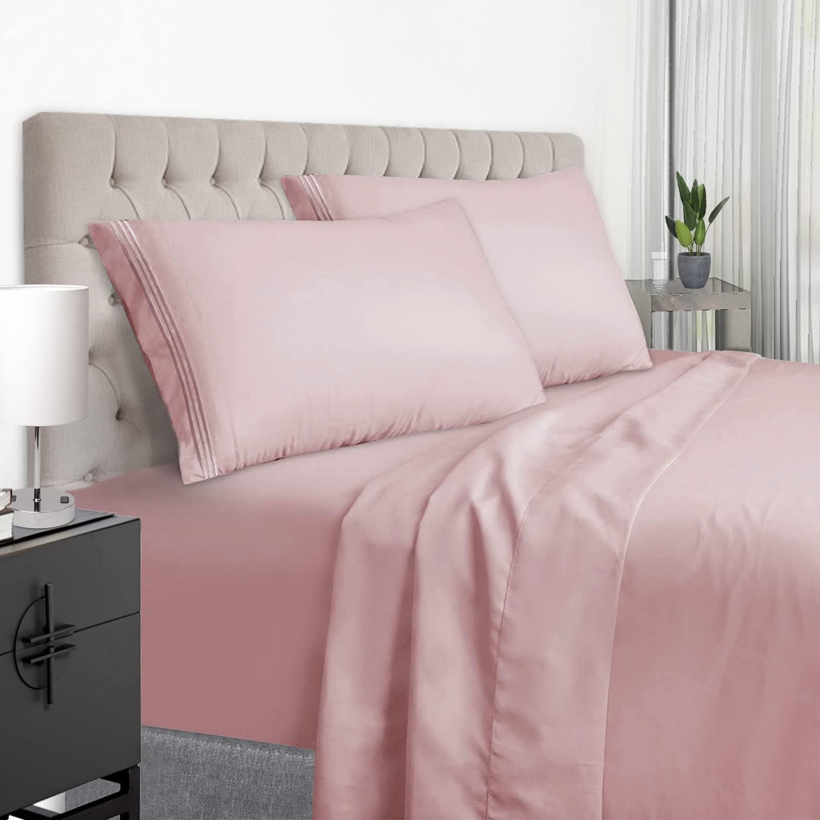 EaseHome Pink Queen Size Sheets Set - Deep Pocket to 18 inches Mattress 4 Piece - Premium Bedding Sheets & Pillowcases Collection - Extra Soft