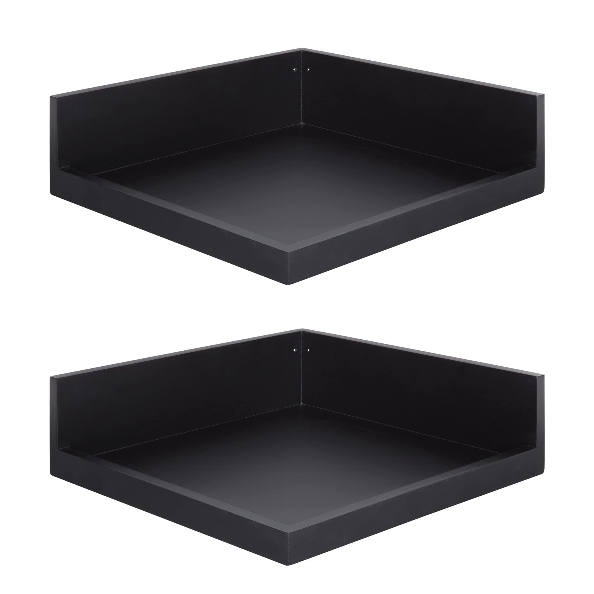 Genuine Decor Floating Corner Wooden Wall Shelf Set Two Different Different Color Shelf | for Bedroom | Living Room | Hall | Office | Kitchen | Bathroom Shelves (Black)