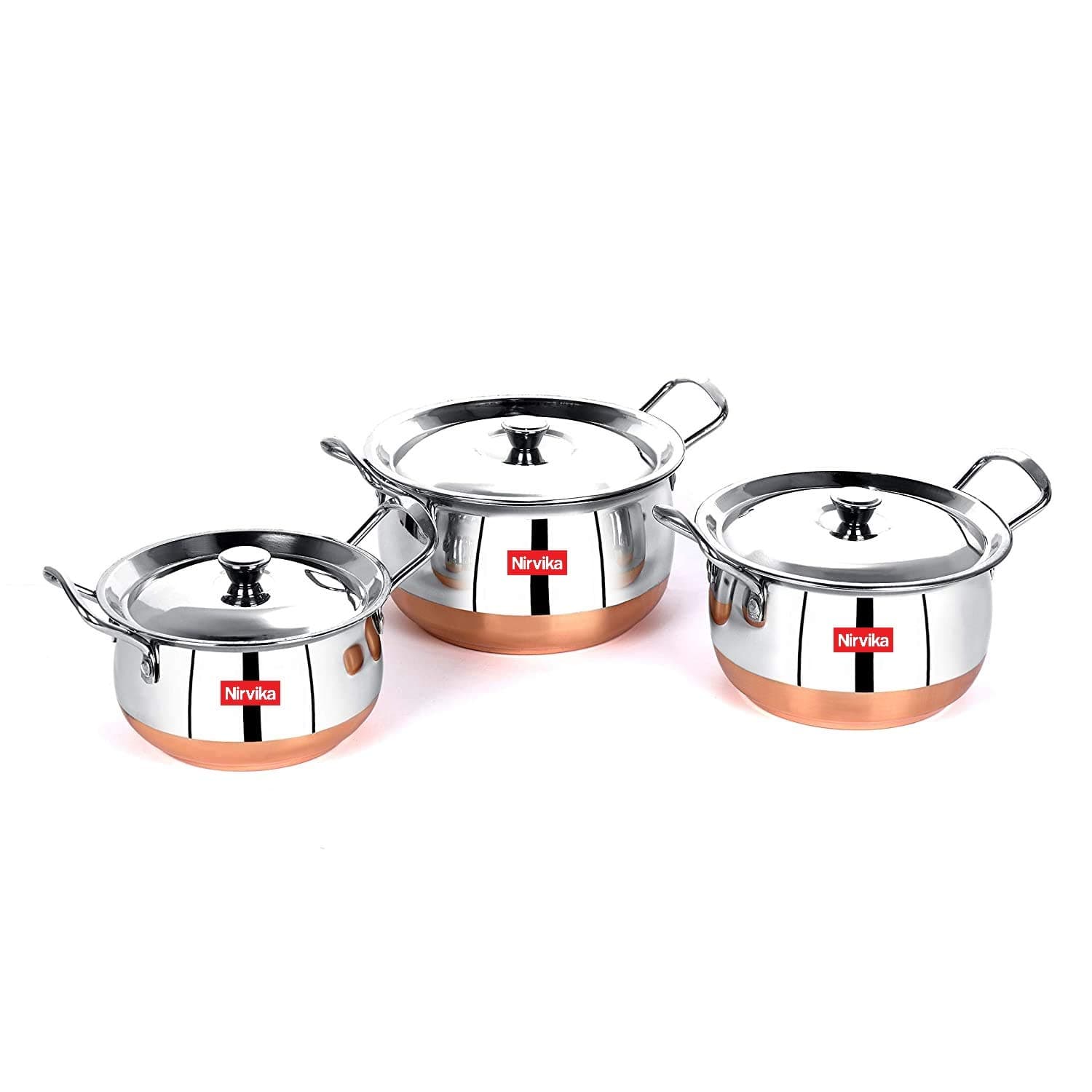 Stainless Steel Copper Bottom Handi Set 3 Pcs with lid Kitchen Serving,Utensils Cooking Bowl Cookware Set Dinner patila tope Size:- 750 ML,1000 ML,1500 ML
