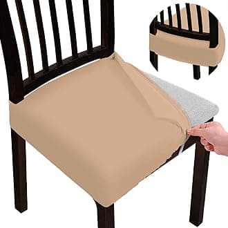 BRIDA Stretchable Floral Geometric Printed Dining Chair Seat Covers Elastic Chair Seat Case Protector, Slipcovers (Plain Camel, 6 Seat Cover)